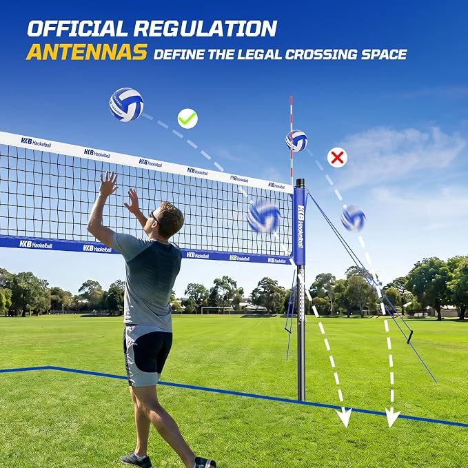 Haokelball Outdoor Volleyball Net Set for Backyard, 32FT Regulation, 3-Level Adjustable Height & Anti-Sag Tension System, Heavy Duty Thick Poles, Includes Volleyball, Pump, Boundary Line and Carry Bag - Image 8