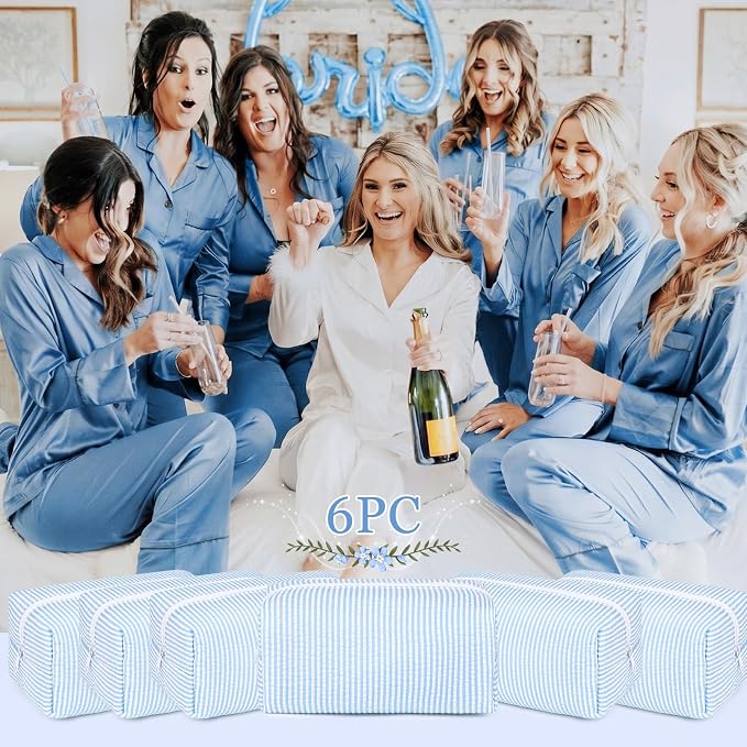 SOIDRAM 6PCS Bridesmaid Proposal Gifts Blue makeup bag bulk for Wedding Party Favors Bachelorette party decorations Toiletry Organizer Bag Cosmetic Case Gift - Image 4