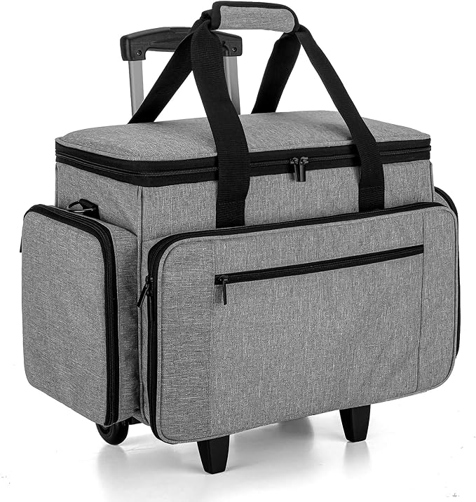 LUXJA Sewing Machine Case with Detachable Dolly, Gray | Rolling Tote with Removable Bottom Pad for Most Standard Sewing Machines, Patented Design by Luxja