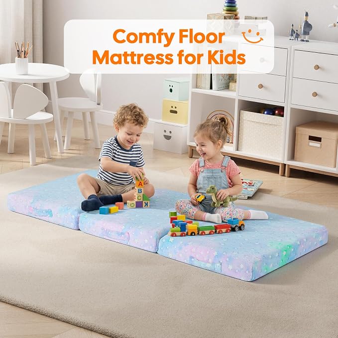 MeMoreCool Glow Star Kids Trifold Floor Mattress Futon, 57x22 Inch Colorful | Glow star trifold futon for classroom flexible seating, reading and camping - Image 6