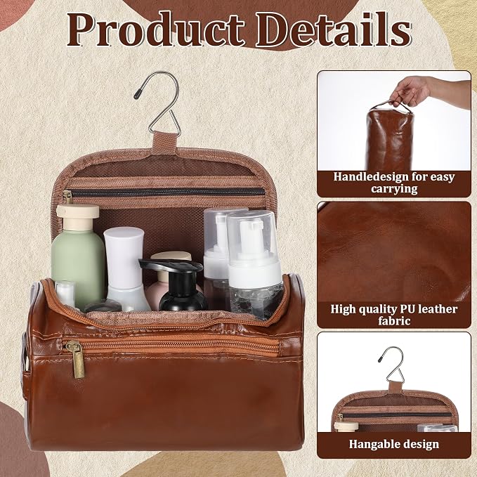 6 Pcs Toiletry Bag for Men Set of 6 Leather Toiletry-Bag for Men with Hook Premium Waterproof Kit Groomsmen Toiletry Bags PU leather cosmetic bags for Travel Essentials Gifts - Image 3