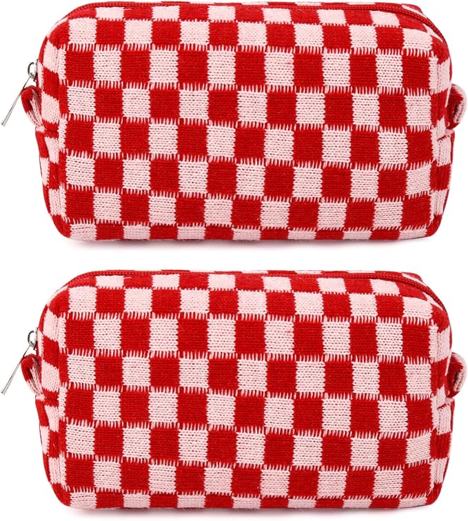 SOIDRAM 2 Pack Checkered Makeup Bag for Women, Cute Makeup Pouch Small Makeup Bag Travel Cosmetic Organizer for Toiletries, Brushes & Skincare by SOIDRAM