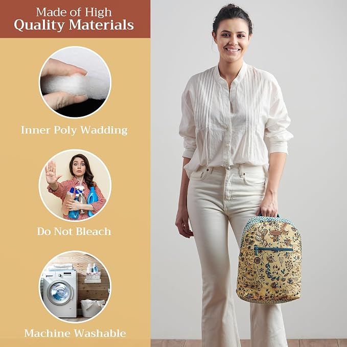 Maison d' Hermine Backpack for Women Men Cotton Shoulder Multipurpose Rucksack with Small Pouch Lightweight Multi Pocket Bag for Travel Work Beach Perfect for Spring Summer (Lakshmi) - Image 3