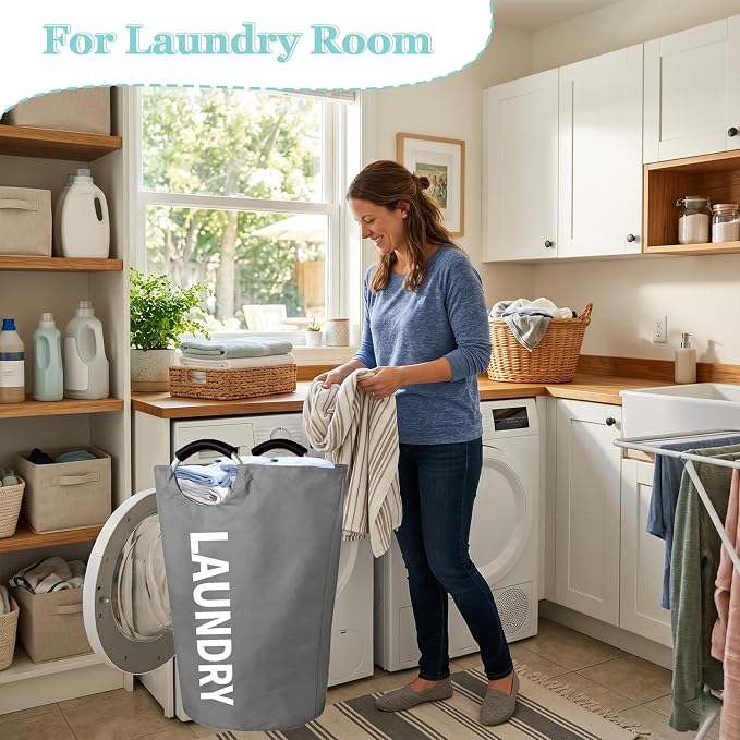WOOHA 125L Large laundry basket,Collapsible laundry hamper, Tall Clothes Baskets Folding Washing Bin Foldable Fabric Hamper Bags for Bedroom, Closet,Bathroom,College,laundry bag,Darkgray - Image 3