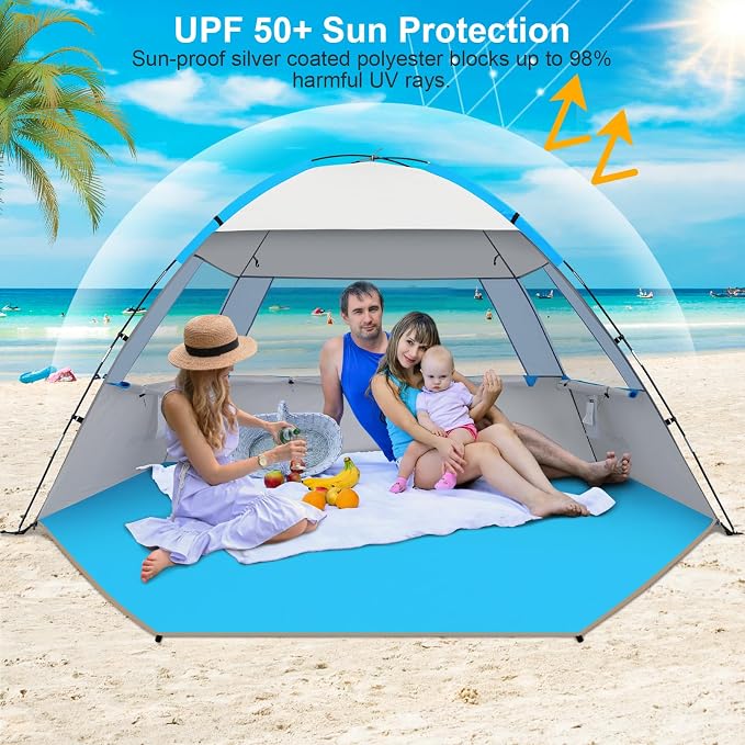 Gorich Beach Tent Sun Shelter for 3/4/6/8/10 Person with UPF 50＋ UV Protection, Lightweight & Easy Setup Beach Shade Canopy, Portable Beach Shade Tent Beach Cabana - Image 3