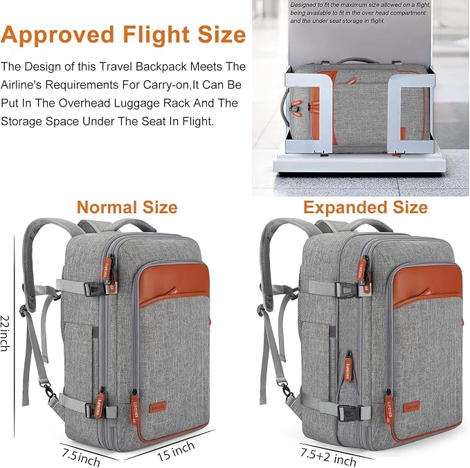 Lumesner 22" Expandable Carry On Travel Backpack With 4 Packing Cubes | Flight Approved, Fits 20 Inch Laptop, Water-Resistant, Suitcase Backpack, Business Weekender Luggage, Gift For Men & Women - Image 2