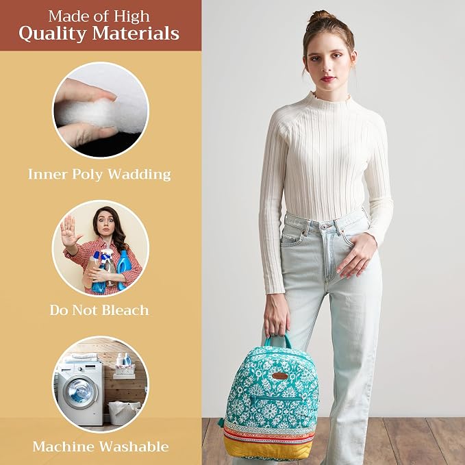 Maison d' Hermine Backpack for Women Men Cotton Shoulder Multipurpose Rucksack with Small Pouch Lightweight Multi Pocket Bag for Travel Beach Perfect for Spring Summer (Katmandou - Turquoise) - Image 3