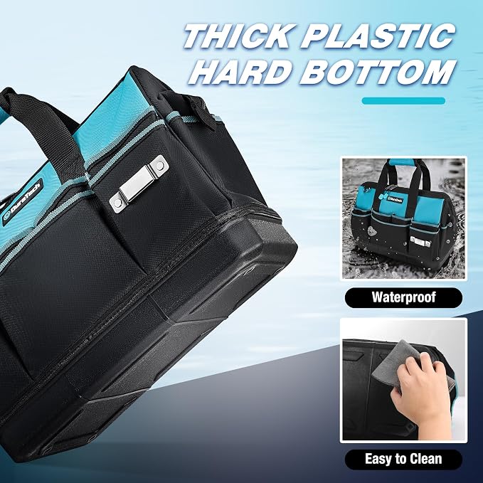 DURATECH 16" Heavy Duty Tool Bag with Hard Bottom and 18 Pockets | Waterproof Tool Bag, Hard Bottom Base, Wide Open Mouth, Multiple Pocket Storage, Professional Tool Organization - Image 3