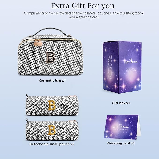 Personalized Gift Travel Makeup Bag: Initial Makeup Organizer Bag for Women | 3-in-1 Custom Make up Bag Set - Vegan Leather Travel Cosmetic Bag - Luxury Gift for Women – Birthday, Anniversary, Graduation - Image 5