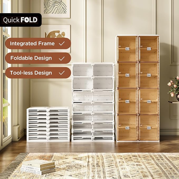 ANTBOX Shoe Organizer Storage Box, Portable Folding Shoe Rack For Closet With Magnetic Clear Door,Large Sneaker Cabinet Bins Sturdy Easy Assembly 8 Layers-16 Grids - Image 3