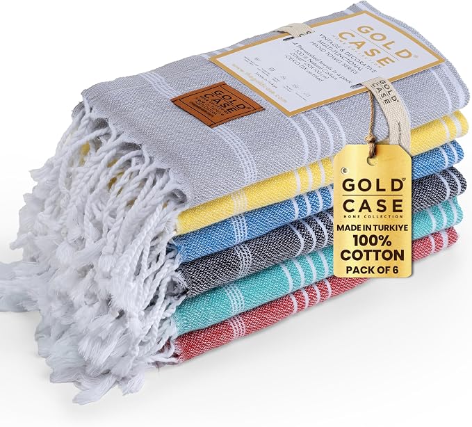 GOLD CASE HOME COLLECTION Lycia Original Turkish Hand Towels by - Set of 6-20x40'' 100% Cotton Decorative Bathroom & Kitchen Towels for Hand,Face,Hair,SPA,Farmhouse,Gym,Tea and Dishcloth, Multicolor-1 by GoldCaseHomeCollection