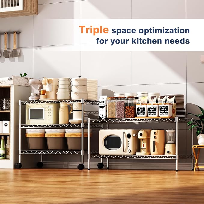 2-Tier Heavy Duty Shelving Unit,36" Wx18 Dx19.5H,Wire Shelf Rack with Lockable Wheels,Height Adjustable Metal Storage Shelves Organizer for Living Room,Garage,Kitchen,Office,Laundry,Pantry - Image 4