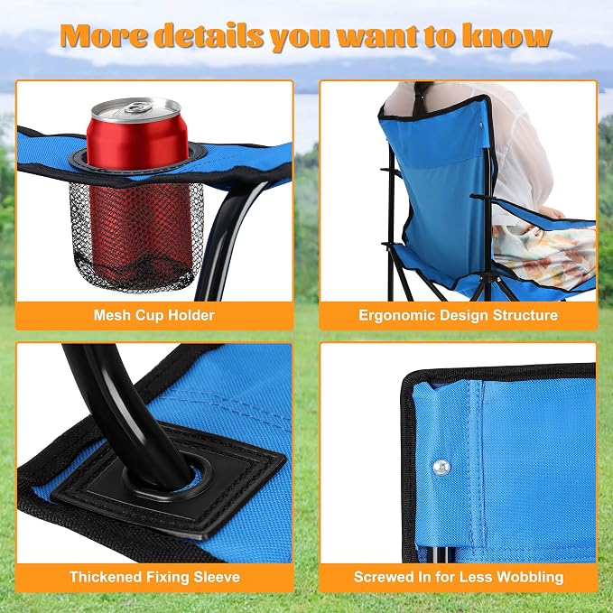 HaSteeL Camping Chairs 4 Pack, Oversized Folding Chair with Cup Holders for Adults, Portable Chair & Carry Bag for Outdoor Backyard, Beach, Lawn, Patio, Picnic, Fishing, Oxford Fabric & Heavy Duty - Image 4