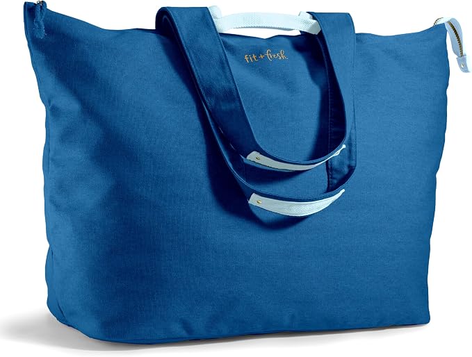 Fit & Fresh XL Beach Tote Bag for Women – XL Travel Tote with Zipper & Pockets, Oversized Canvas Pool Bag, Weekender Carry-On by fitfresh