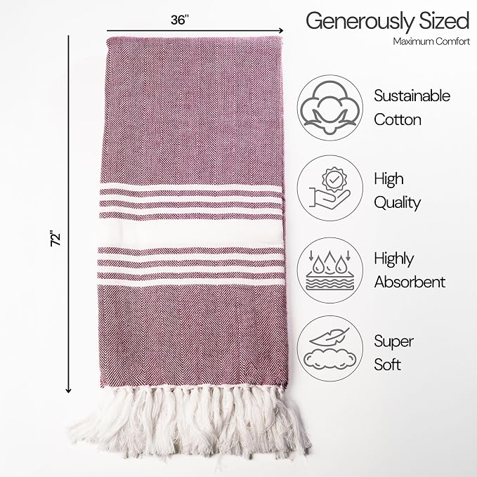 Salt Earth 100% Cotton Herringbone Turkish Beach Towel (Set of 6, 36"x72") - Soft, Quick Dry, Absorbent Towels for Bathroom, Home, Travel, Pool, Spa, Bath, Swim - Beach Towels Oversized (Multi Colors) - Image 5