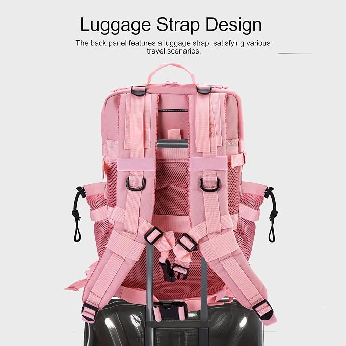 LHI Military Tactical Backpack for Men and Women 45L Army 3 Days Assault Pack Bag Large Rucksack with Shoe Compartment - Pink - Image 4