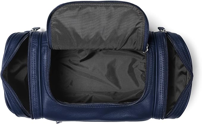 Leatherology Navy Blue Multi Pocket Toiletry Bag – Full-Grain Leather Travel Dopp Kit with Multiple Zippered Compartments | Spacious, Durable Organizer for Toiletries & Grooming Essentials - Image 2