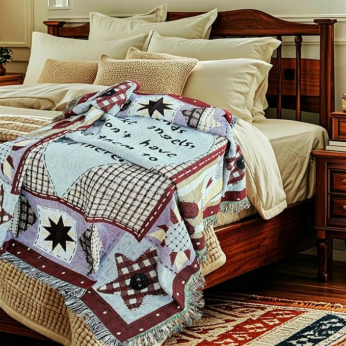Friends & Family Like Angels Woven Tapestry Throw Blanket Wall Hanging Art Handicrafts Jacquard Multipurpose Soft Travel Mat Outdoor with Fringe Tassels 50 X 60 Inches