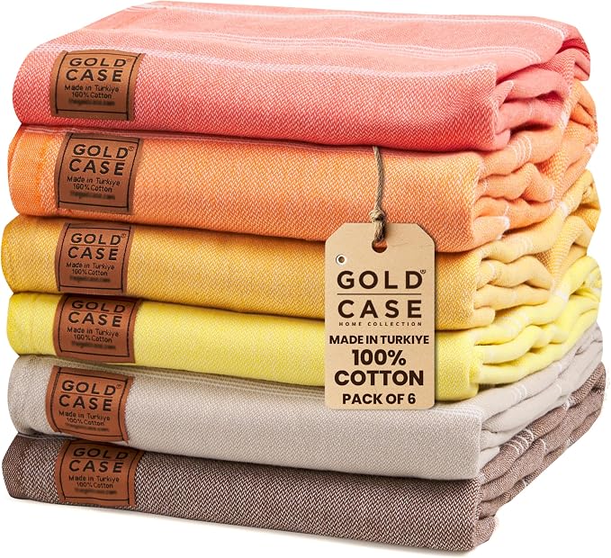 Gold CASE LYCIA Turkish Beach Towel Set of 6 – 100% Cotton Turkish Beach Towels Bulk 70 x 38'' – LYCIA Oversized, Quick Dry & Sand Free Beach Towel – Lightweight Towels Set in Tones of Yellow by GoldCaseHomeCollection