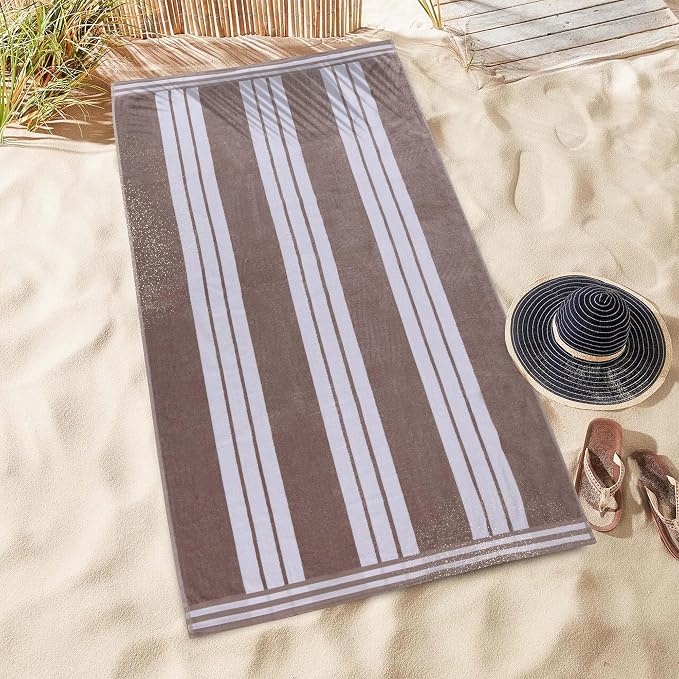 Superior Cotton Cabana Striped Beach Towels, Colorful Towels for Adult, Kid, Pool, Swimming, Sand, Travel, Large Oversized, Absorbent, Fast Drying, Bath Basics, Cabana Collection, 1 Piece, Taupe - Image 8