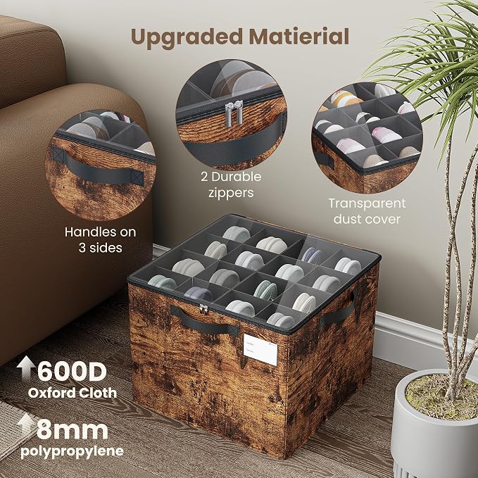 Varhomax Shoe Organizer Box for Closet, Fabric Shoe Storage Bin with Adjustable Dividers & Clear Cover, Holds up 16-32 Pairs of Sneakers & Sandals for Entryway, Cubby (Rust Brown) - Image 5