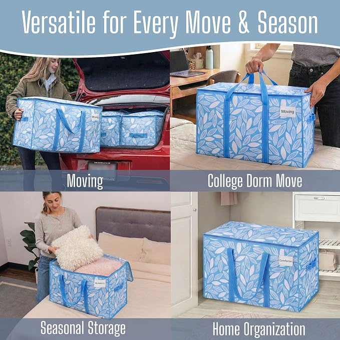 VENO 6 Pack Heavy Duty Moving Bags, Extra Large Storage Bags with Reinforced Handles & Strong Zippers, Foldable & Reusable Moving Box Alternative for Clothes & Dorm Storage - Image 6