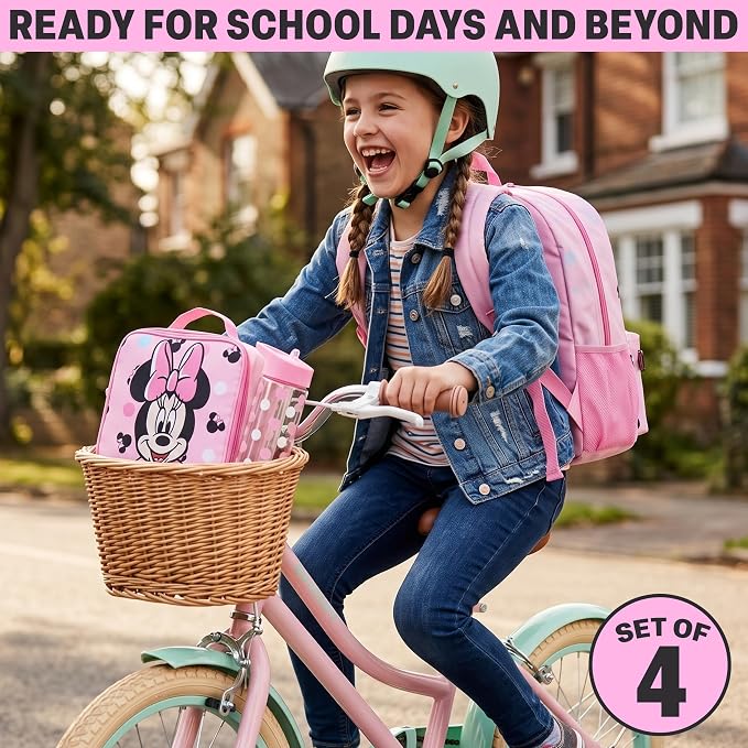 Get Trend Disney Minnie Mouse Kids Backpack 4 Piece Set | 18 inch Bookbag, Insulated Lunch Bag, Zipped Pencil Case & BPA-Free Water Bottle for School & Travel, Gifts for Girls - Image 5