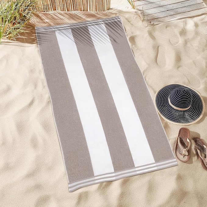 Superior Cotton Nautical Stripe Beach Towels, Colorful Towels for Adult, Kid, Pool, Swimming, Sand, Travel, Large Oversized, Absorbent, Fast Drying, Bath Basics, Cabana Collection, 1 Piece, Taupe - Image 5