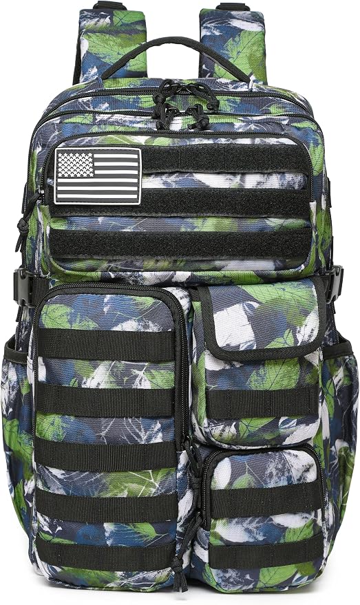 Wotony Tactical Backpack - Military waterproof backpack with multiple pockets and tactical gear for the outdoors (Green Leaf, 35L) - Image 2
