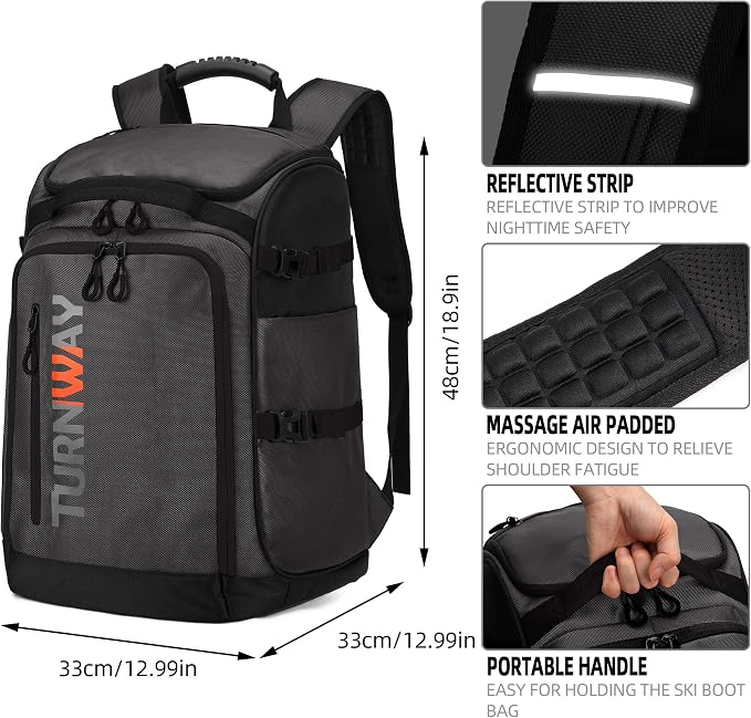 TurnWay Ski/Snowboard Boot Backpack/Ski Boot Backpack | Excellent for Store All Gear | Travel with Waterproof Exterior, Reflective Strip for Men, Women and Youth - Image 2
