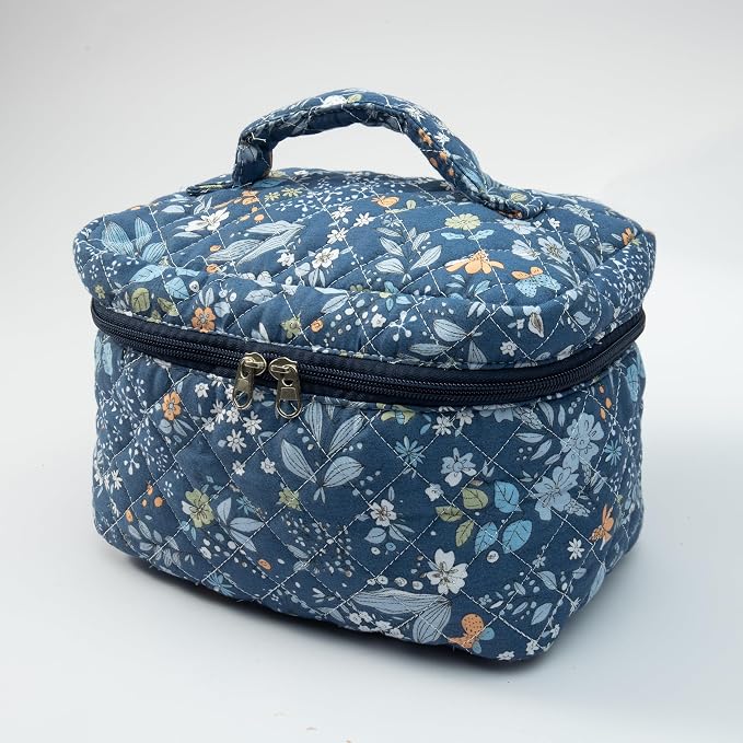 Whispering Flowers Quilted Cotton Cosmetic Zipper Pouch, Large Capacity Makeup Accessories Storage Bag for Women Girls, Aesthetic Coquette Travel Toiletry Organizer (Set of 3) - Image 2