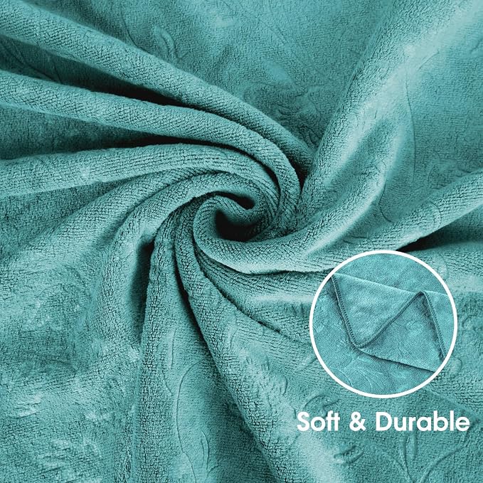 JML Microfiber Bath Towels, Bath Towel 4 Pack(30" x 60"), Oversized, Soft, Super Absortbent and Fast Drying, Multipurpose Use for Sports, Fitness, Yoga, Green-Floral Embossed - Image 3