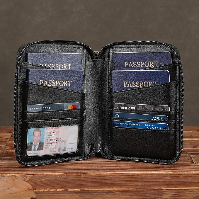 Polare Napa Leather Family Passport Wallet for 4 Passports, RFID Blocking Bifold Passport Cover Travel Document Organizer Holder (Black) - Image 7