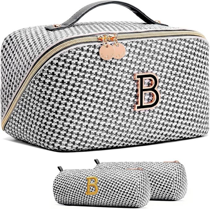 Personalized Gift Travel Makeup Bag: Initial Makeup Organizer Bag for Women | 3-in-1 Custom Make up Bag Set - Vegan Leather Travel Cosmetic Bag - Luxury Gift for Women – Birthday, Anniversary, Graduation by Unknown