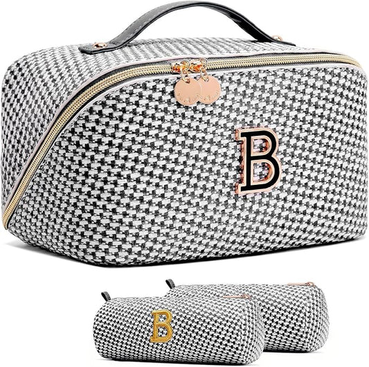 Personalized Gift Travel Makeup Bag: Initial Makeup Organizer Bag for Women | 3-in-1 Custom Make up Bag Set - Vegan Leather Travel Cosmetic Bag - Luxury Gift for Women – Birthday, Anniversary, Graduation by Unknown