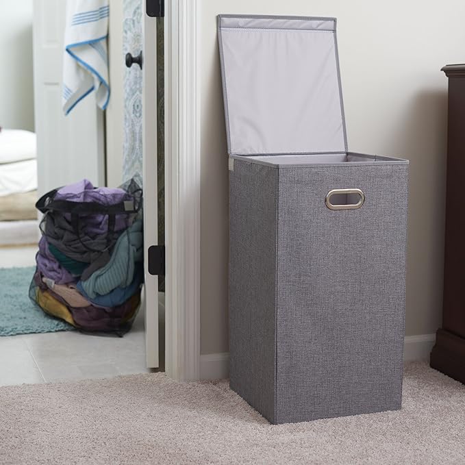 Household Essentials 5620 Collapsible Single Laundry Hamper with Magnetic Lid - Grey - Image 4