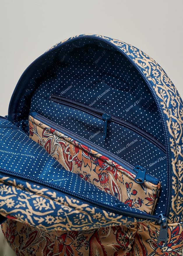 Maison d' Hermine Backpack for Women Men Cotton Shoulder Multipurpose Rucksack with Small Pouch Lightweight Multi Pocket Bag for Travel Work Beach Perfect for Spring Summer (Kerala - Blue) - Image 8