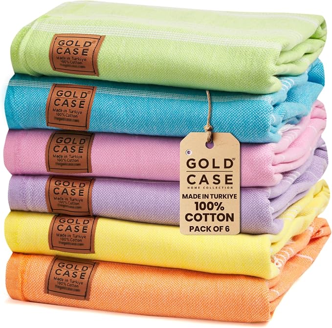 Gold CASE LYCIA Turkish Beach Towel Set of 6 – 100% Cotton Turkish Beach Towels Bulk 70 x 38'' – LYCIA Oversized, Quick Dry & Sand Free Beach Towel – Lightweight Towels Set in Multi Color Tones by GoldCaseHomeCollection