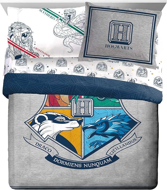 Harry Potter Queen Comforter Set 7 Piece Kids Bedding, Gray | Hogwarts, Bed in a Bag, Comforter Sheets Shams Pillowcases, Official Brand, Soft Microfiber, Machine Washable, Kids Gift - Image 2