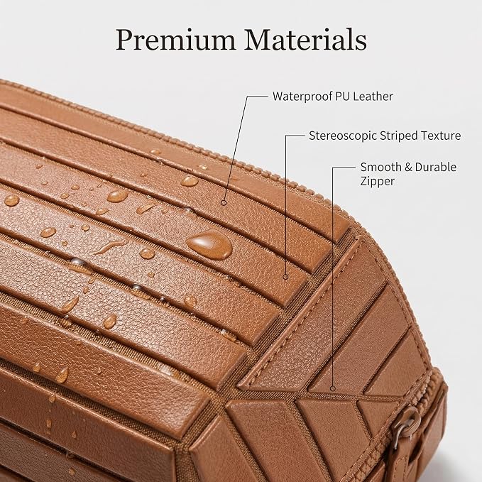 Travel Makeup Bag, Large Capacity Fold Down Cosmetic Bag for Women, Waterproof PU Leather, Pull Open Toiletry Bag with Compartments, for Skincare, Brushes & Travel Essentials (Brown) - Image 4