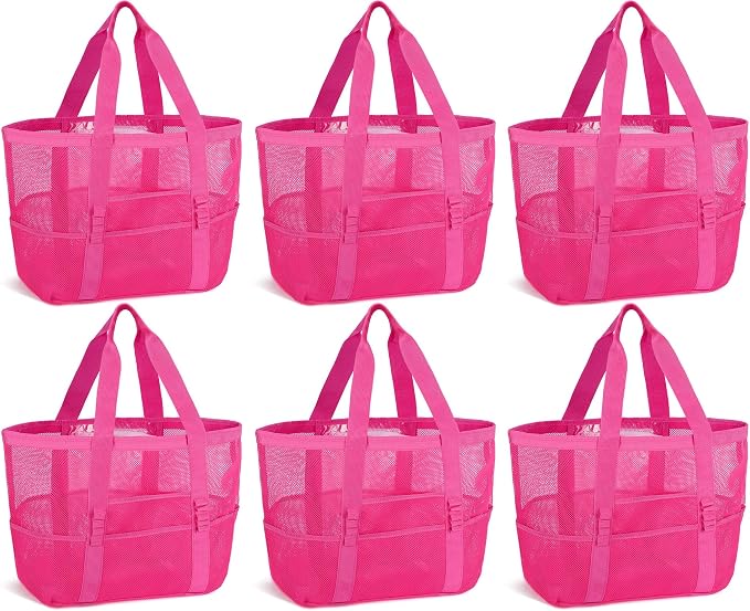 Hillban Large Beach Mesh Bags Bulk for Women Beach Tote Bag with 8 Pocket Zipper Waterproof Sandproof for Pool Cruise Ship by Hillban