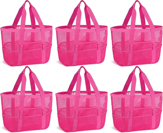 Hillban Large Beach Mesh Bags Bulk for Women Beach Tote Bag with 8 Pocket Zipper Waterproof Sandproof for Pool Cruise Ship by Hillban