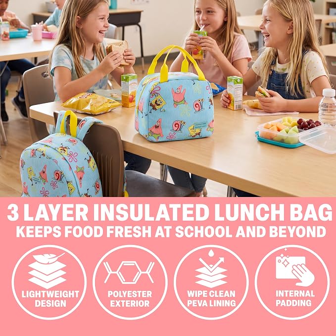 Get Trend SpongeBob SquarePants Girls Corduroy Backpack 4 Piece Set | 17 inch Bookbag with Laptop Pocket, Insulated Lunch Bag, Pencil Case & Lanyard, Back to School Gifts for Girls - Image 4