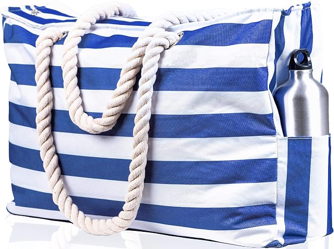 Beach Bag and Pool Bag Has Cooler Pocket, 7 Pockets Total, Zip Top. Family Size Waterproof Beach Tote by SHYLERO