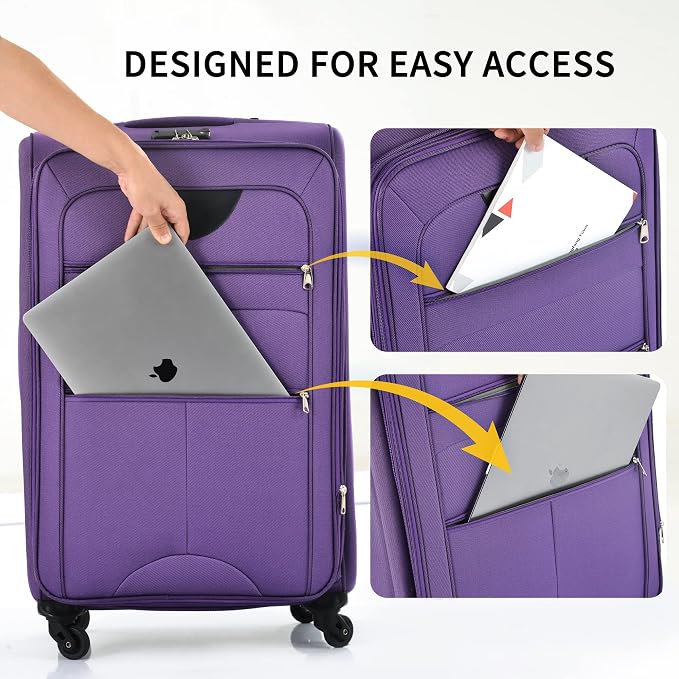 Merax Softside Luggage Set, Travel Suitcase Expandable Lightweight 3 Piece | Luggage Sets with Spinner Wheels 22" 26" 30" Suitcase with TSA Lock (Purple) - Image 2