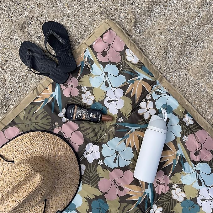 Little Unicorn 5'x7' Outdoor Family Picnic & Beach Blanket | Durable & Water-Resistant Fabric | Compact Fold & Easily Wipes Clean | Zipper Pocket (Hibiscus) - Image 3