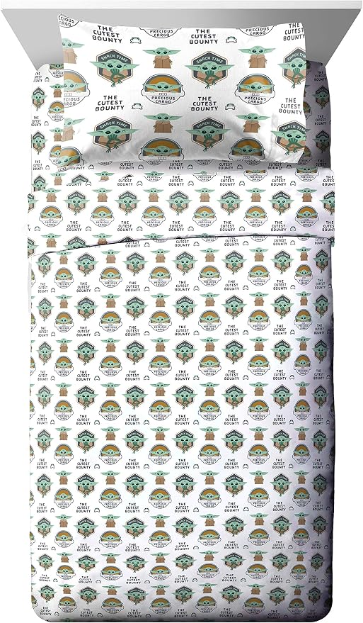 Star Wars Mandalorian Full Size Comforter Set 5 Piece Kids Bedding, Gray | Grogu Baby Yoda, Comforter Sheets Pillowcases, Official Product, Soft Microfiber, Machine Washable, Easy Care, Kids Gift - Image 4