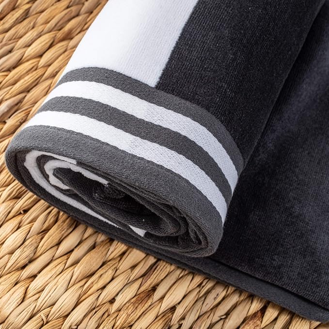 Superior Cotton Striped Beach Towels, Colorful Towels for Adult, Kid, Pool, Swimming, Sand, Travel, Large Oversized, Absorbent, Fast Drying, Bath Basics, Cabana Collection, Set of 4, Charcoal - Image 3