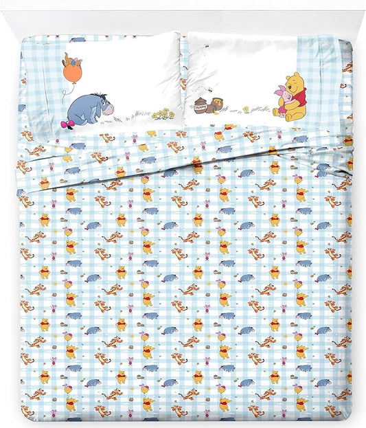Jay Franco Kids Sheet Set with Fitted, Flat Sheets & Pillow Cover - Ultra-Soft Bedding with Pillowcase for Room Decor, White - Winnie The Pooh, 4 Piece Queen by JayFranco
