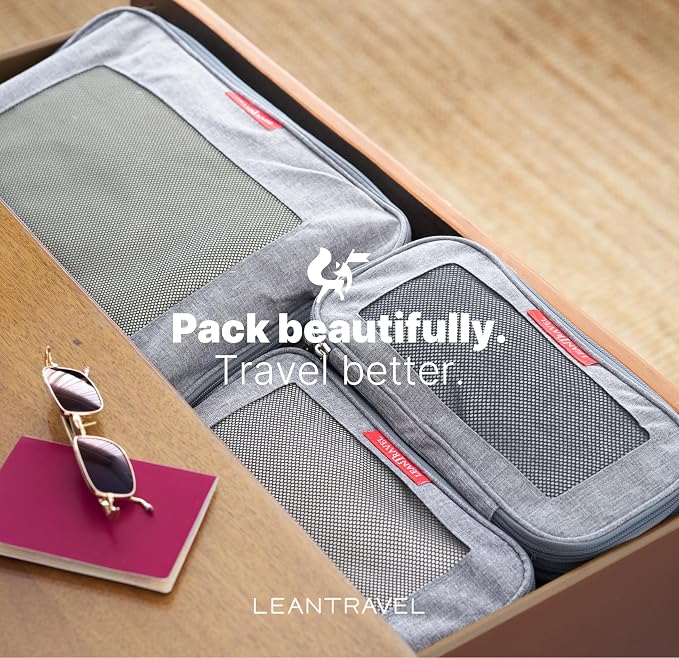 LeanTravel Premium Compression Packing Cubes for Travel - Suitcase Organizer Bags with Double Zipper & Breathable Mesh Panel - Space Saving Carry On Luggage Essentials (3-Pack, Grey) - Image 5
